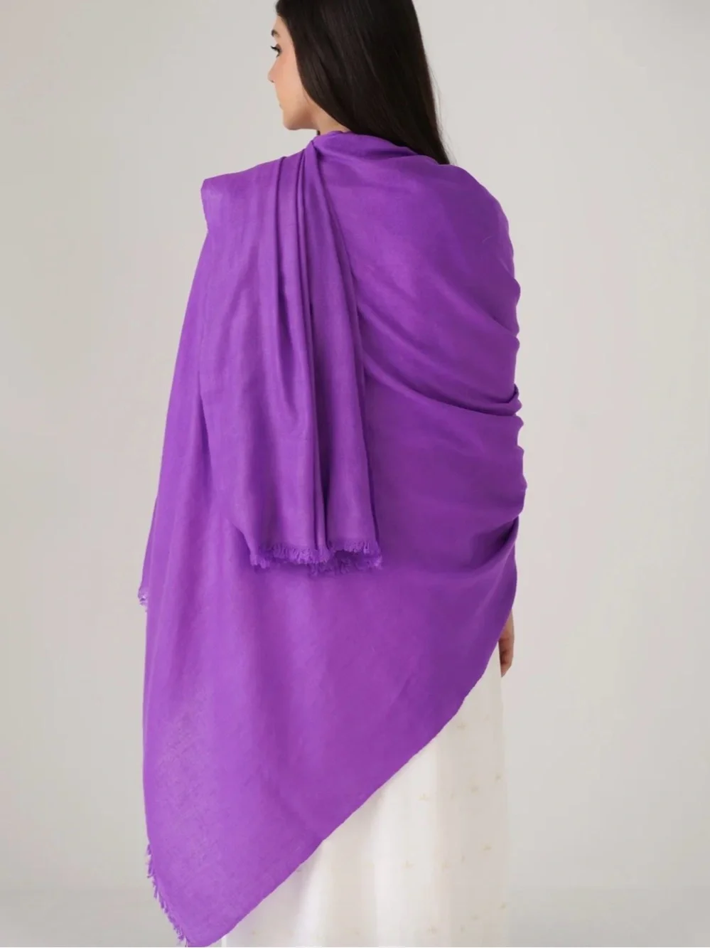 PASHMINA Handwoven Solid Cashmere Pashmina Shawl, Amethyst Purple